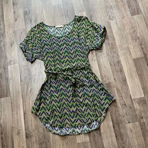 Pomelo Blue Green Geometric Tunic Tie Dress Size Small
